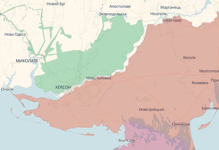 Окупована територія Херсонської області. Скриншот карти DeepState